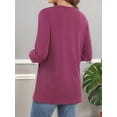 thumbnail image 2 of Women Long Sleeve Tunic Tops Button Down V-Neck Soft Ribbed Casual Loose Shirts Wine Red M, 2 of 5