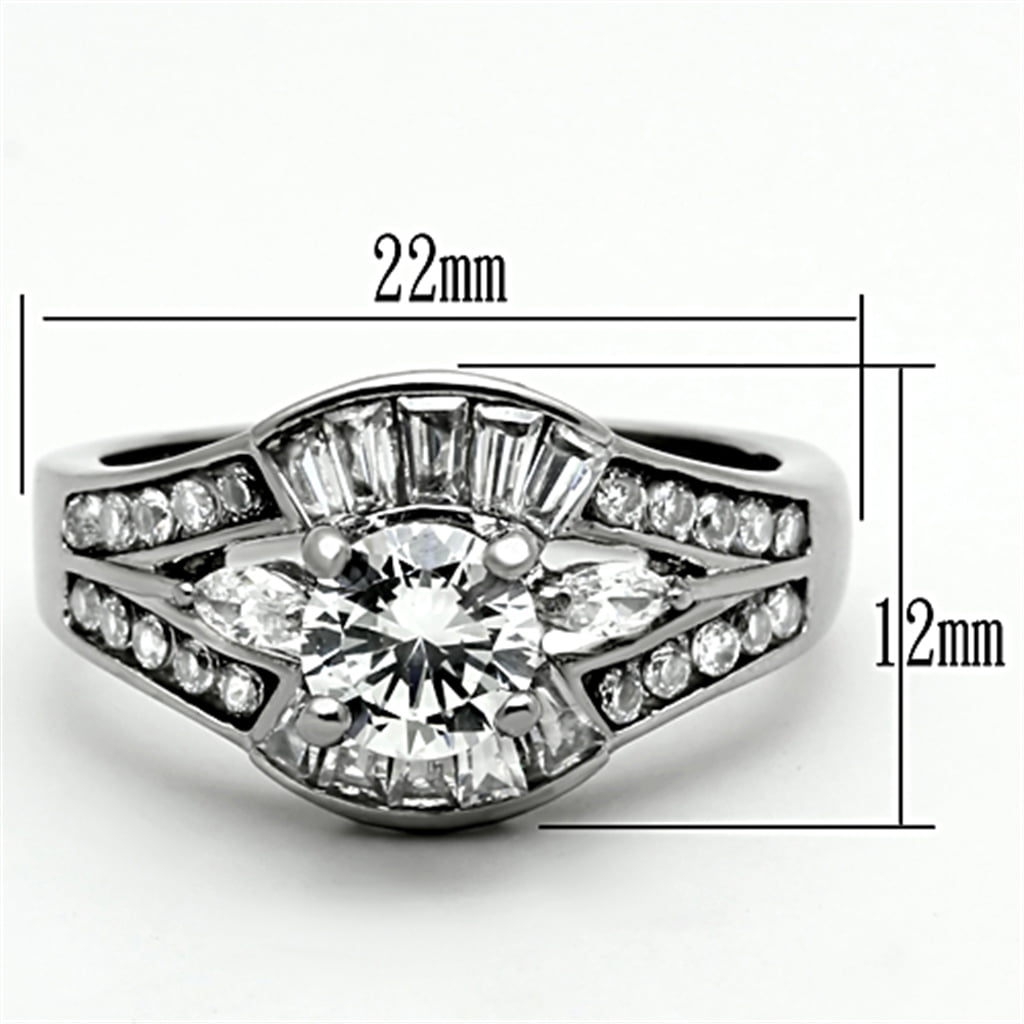 Lanyjewelry Womens Luxury 5x5mm Round and Multiple-Cut CZ Stainless Steel  Wedding Ring - Size 7