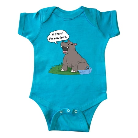 

Inktastic Hi There I m New Here Hippo Gift Baby Boy or Baby Girl Bodysuit