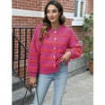 thumbnail image 4 of PUWEI Women's Striped Knit Cardigan Sweater Long Sleeve Button Down Crew Neck Outwear, 4 of 7