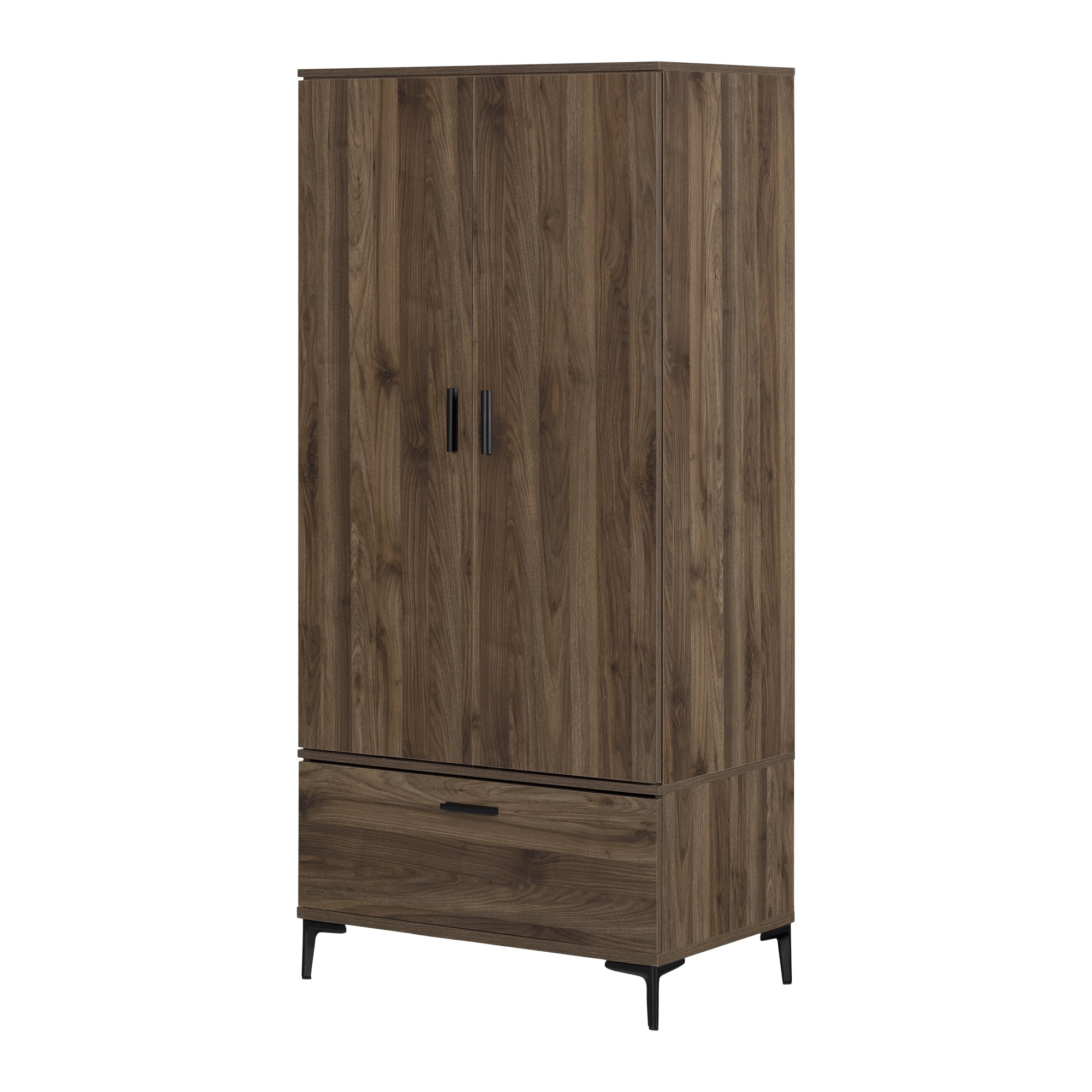 South Shore Musano Wardrobe Armoire with Doors and Drawers, in Natural Walnut