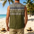 thumbnail image 5 of GrmtClth Men Lightweight Travel Sleeveless Vest, Retro Western Geometric Tribal Print V Neck Button Down Waistcoat Green 2XL, 5 of 5