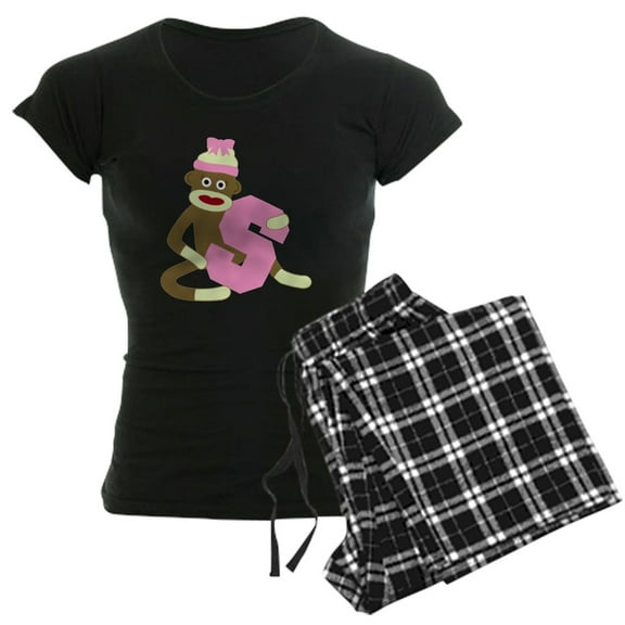 CafePress - Sock Monkey Monogram Girl S Women's Dark Pajamas - Women's Short Sleeve Print T-Shirt and Pants Dark Cotton Pajama Set