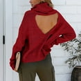 thumbnail image 4 of XFLWAM Turtleneck Sweater Women Oversized Cowl Neck Sweater Cable Knit Long Sleeve Pullover Tops Red L, 4 of 8