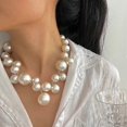 thumbnail image 4 of Collar de mujer con cuentas irregulares exageradas y elegante cadena de extensión de alto brillo con perlas de imitación para clavícula N---Código de producto 51471, 4 of 5