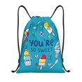 thumbnail image 1 of Saiise You are so Sweet Pattern Sports Drawstring Backpack - String Swim Gym Bag with Wet Proof Pocket for Women&Men-Small, 1 of 6
