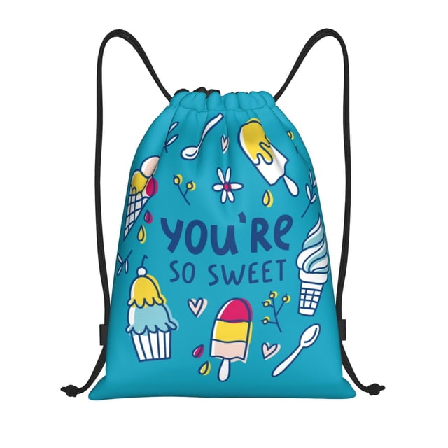 Saiise You are so Sweet Pattern Sports Drawstring Backpack - String Swim Gym Bag with Wet Proof Pocket for Women&Men-Small
