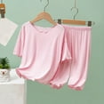 thumbnail image 2 of 2 Piece Modal Pajamas Toddler Girls Ruffle Solid Color Sleepwear Short Sleeve Crewneck Shirts Pants Set Stringy Selvedge Spring Loungewear Kids Pjs Outfits Pink 3-4 Years, 2 of 5