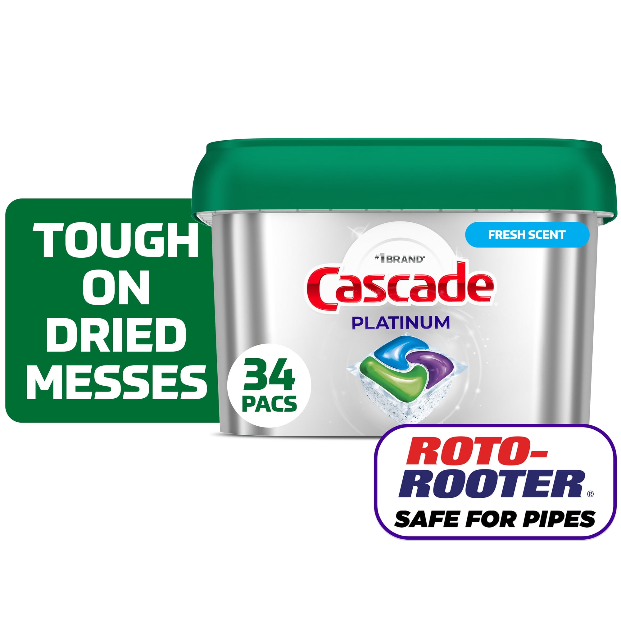 Cascade Platinum Dishwasher Pods, Dishwasher Detergent Soap Tabs, Fresh, 34 Count