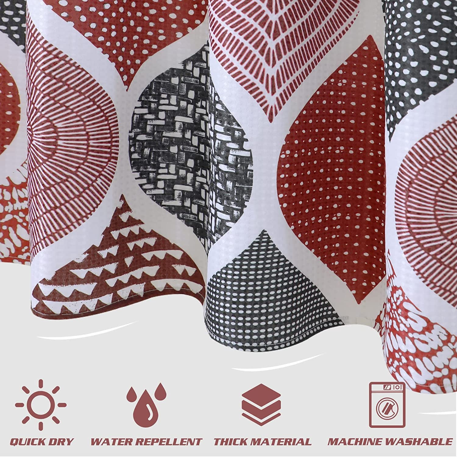 ZJRBJB Red & Grey Striped Shower Curtain - Waterproof Fabric, Modern Abstract Design, 72x72 Inches With Hooks