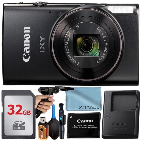 Canon PowerShot IXY 650 (ELPH 360) HS Digital Camera (Black) with 12x Optical Zoom Lens   SanDisk 32GB Memory Card   Cleaning Pen   ZeeTech Starter Bundle (International Version)
