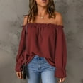 thumbnail image 6 of frariair ​Off-Shoulder Glam Pullover Featuring Chiffon Fabric Perfect For Date Nights And Cocktail Parties​ Red, 6 of 7
