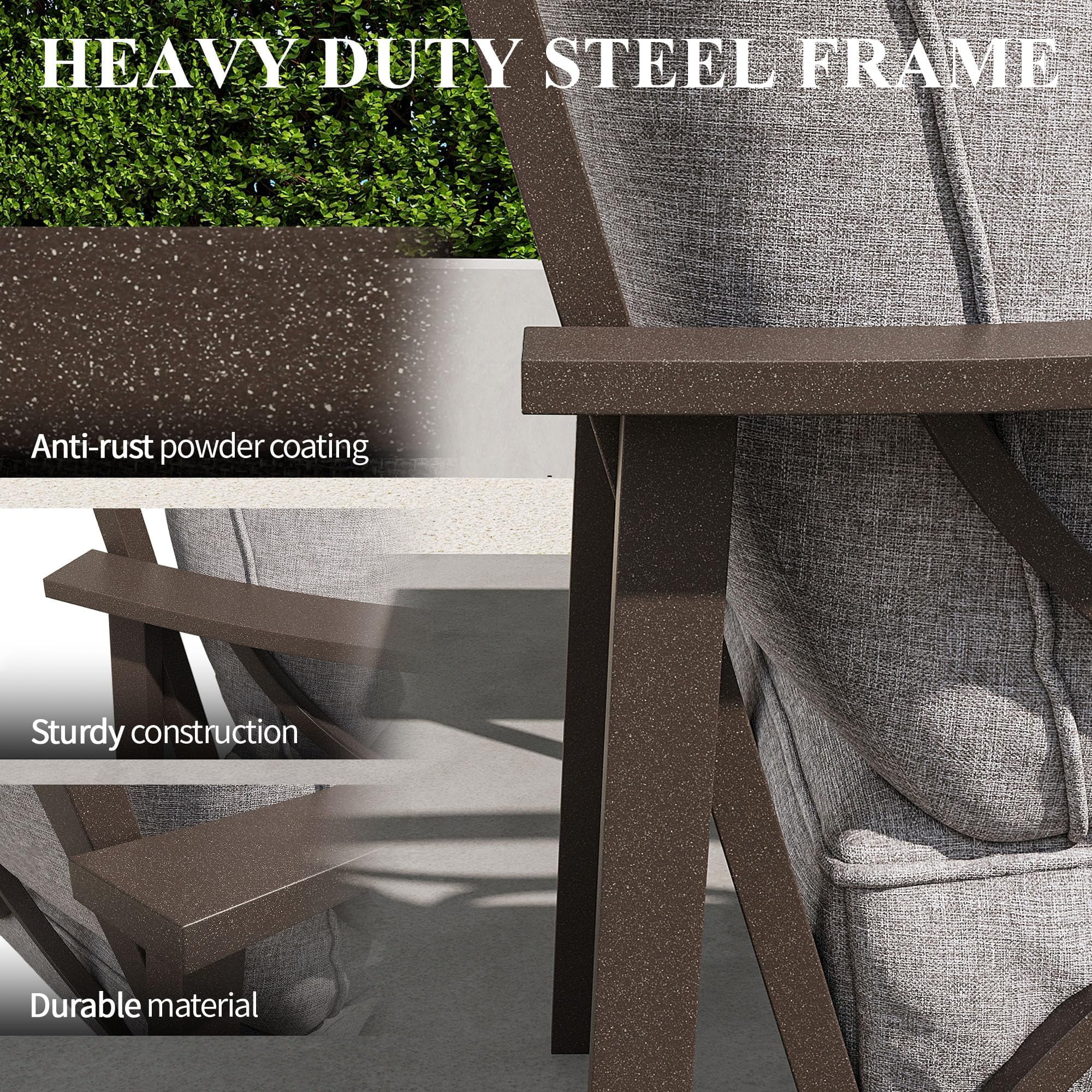 Heynemo Patio 3 Seat Sofa Outdoor Couch - All-Weather Metal Frame - 3 Piece, Gray Cushions