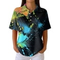 thumbnail image 2 of Womens Polo Shirts Summer Waffle Vintage Texture Gradient Print Womens Golf Shirts Short Sleeve Button Collar Going Out Blouse Green M, 2 of 5