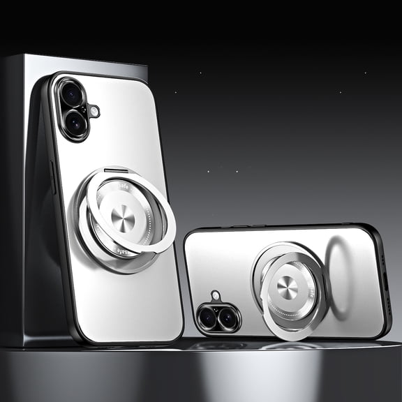 for Magnetic iPhone 16 Case, Phone Case [Compatible with MagSafe] Rotatable Ring Holder Kickstand Design Shockproof Anti-fall Women Men Girls Boys Protective Phone Cover,Silver