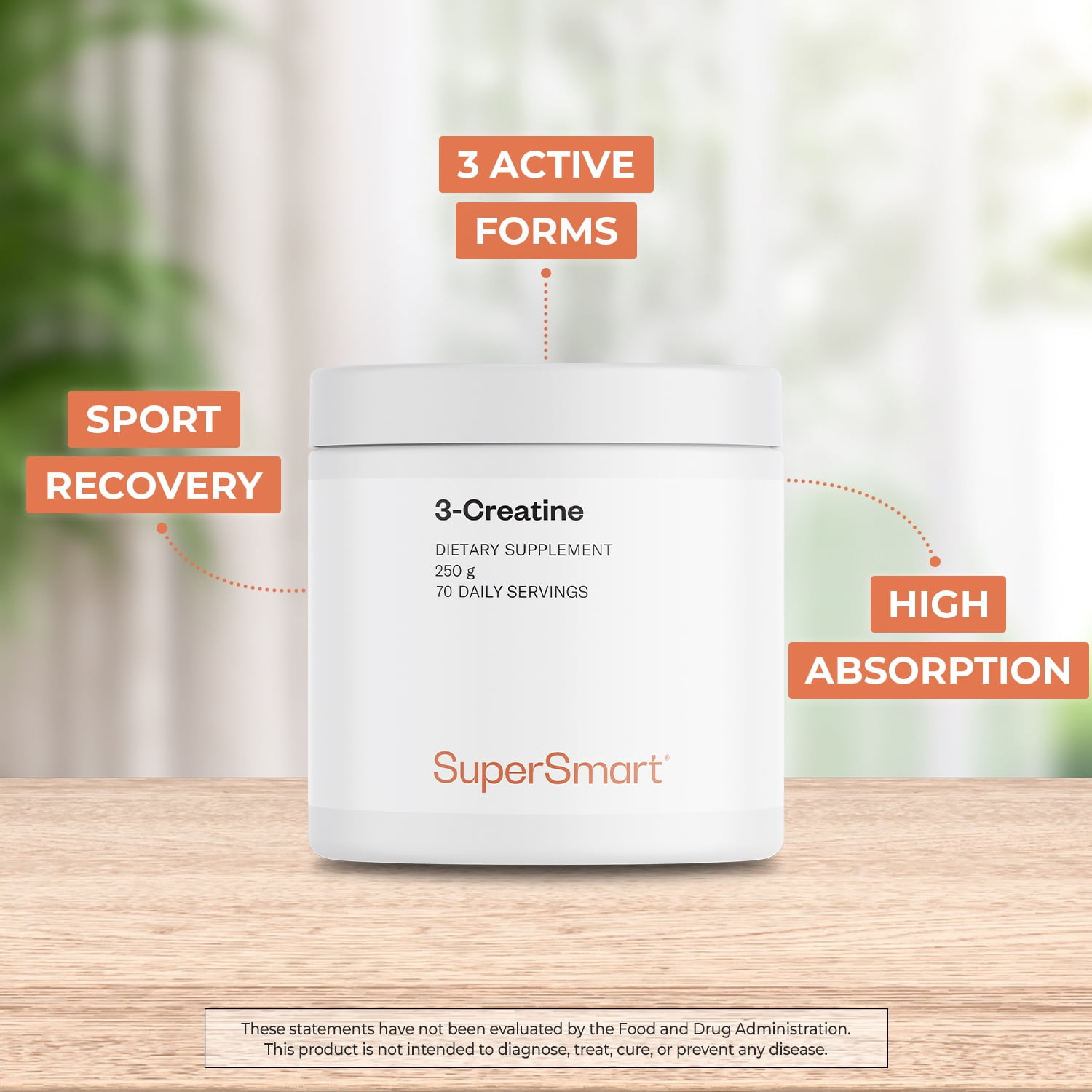 SuperSmart - 3-Creatine Powder (High Strength) - Creatine Complex - Sport Performance & Recovery | Non-GMO & Gluten Free - 250 g