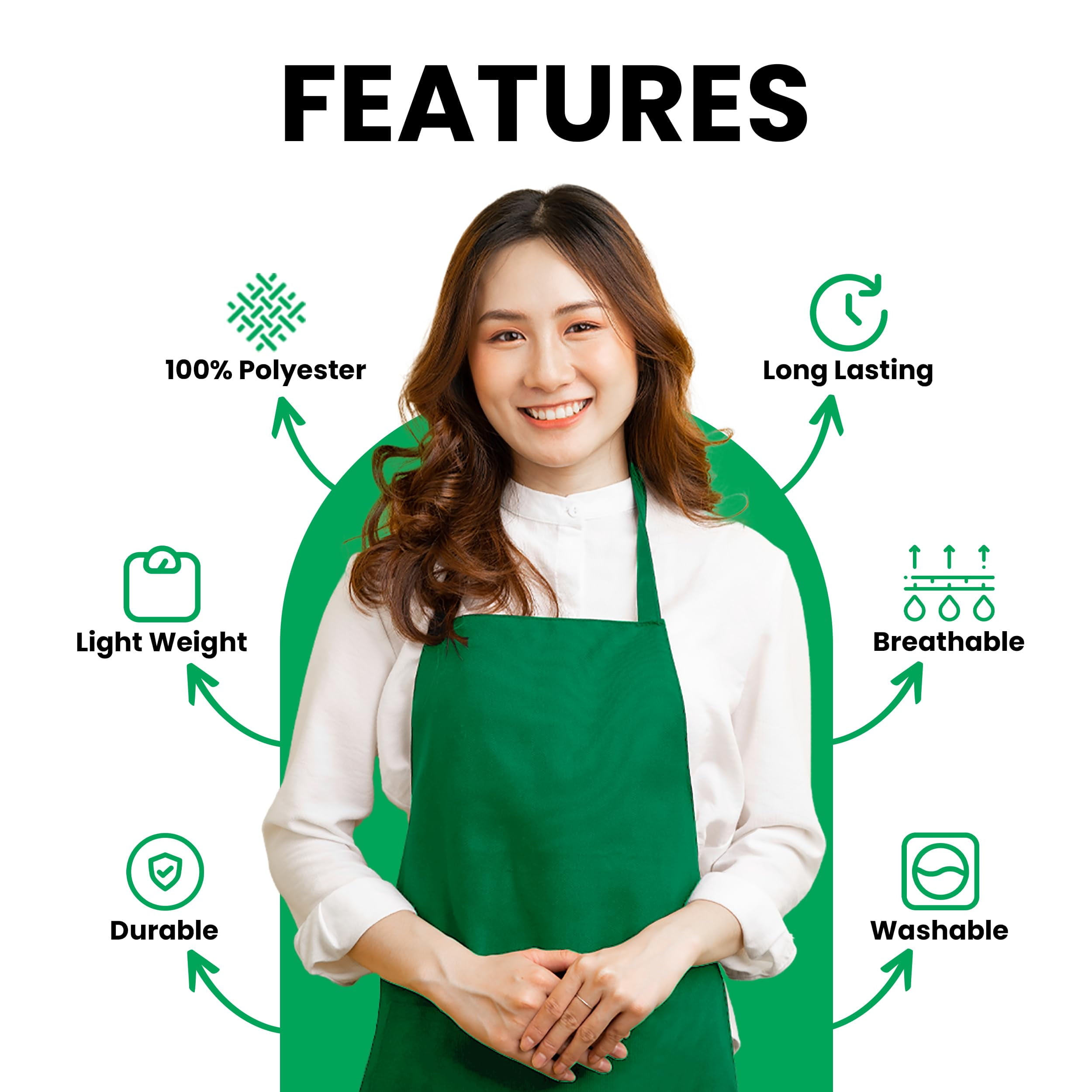 Avalon Kitchen 12-Pack Green Aprons – Unisex Adjustable Bib for Cooking, BBQ, Painting & Restaurant