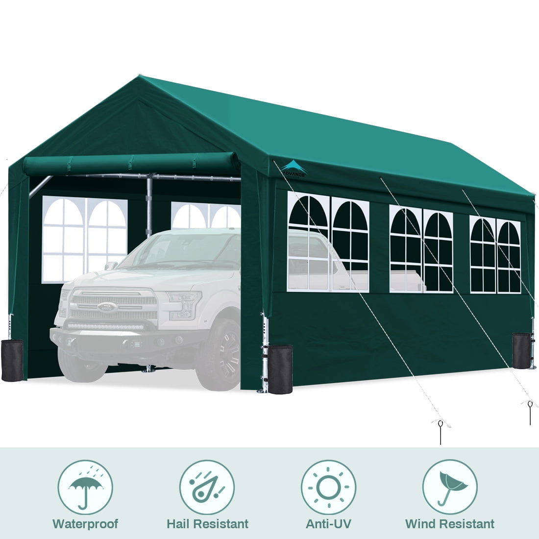 leef ermee meer output ADVANCE OUTDOOR Upgraded 10'x20' Heavy Duty Steel Carport with Adjustable  Height from 9.5 to 11 ft, Car Canopy Garage Party Tent Storage Shed Boat  Shelter with Window Sidewalls and Doors, Green -