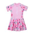 thumbnail image 6 of iiniim Kids Girls One-Piece Swimwear Short Sleeve Floral Swim Dress Ruffle Skirt 5-12 Pink 9-10, 6 of 7