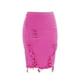 thumbnail image 4 of Aayomet Women'S Skirts Midi Pencil Basic Skirt Casual Solid Split Side Stretchy Ribbed Knit Bodycon Mid Length Skirts for Women,Hot Pink L, 4 of 5