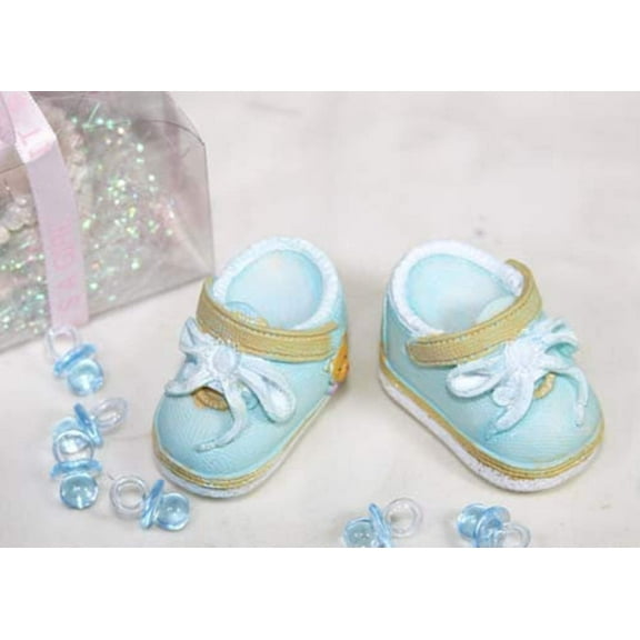 Poly Resin Baby Shoes White And Blue (12 Pieces)