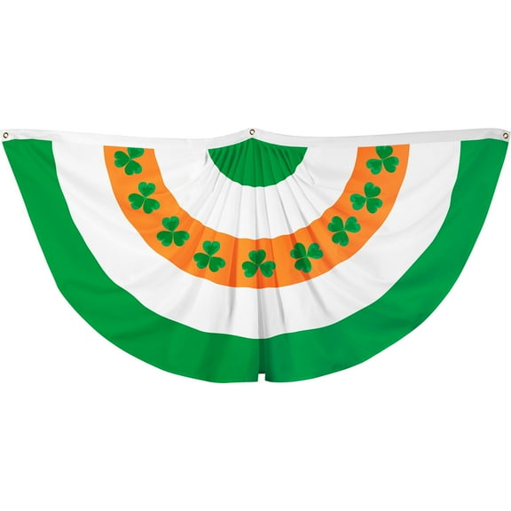 G128-2x4 ft St. Patrick's Day Ireland Irish Shamrock Flag Pleated Fan Flag Printed Bunting Decor