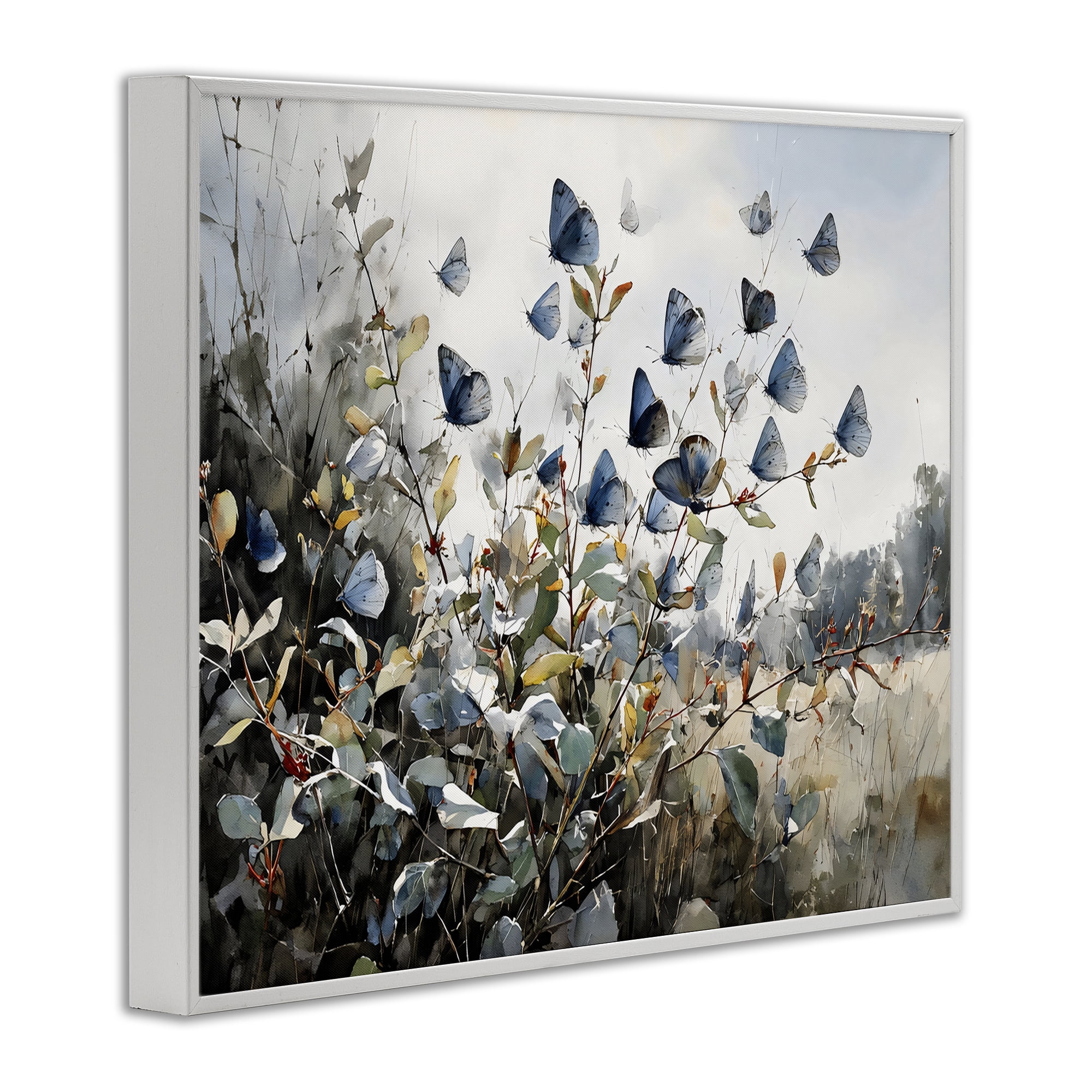 Stupell Industries Blue Butterflies Among Meadow Leaves White Framed Giclee Art, design by Franklyn Gregory