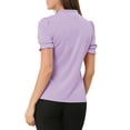 thumbnail image 4 of INSPIRE CHIC Women's Summer Tops Solid Color Bow Tie Neck Short Sleeves Wear-to-Work Blouses Purple 2XL, 4 of 8