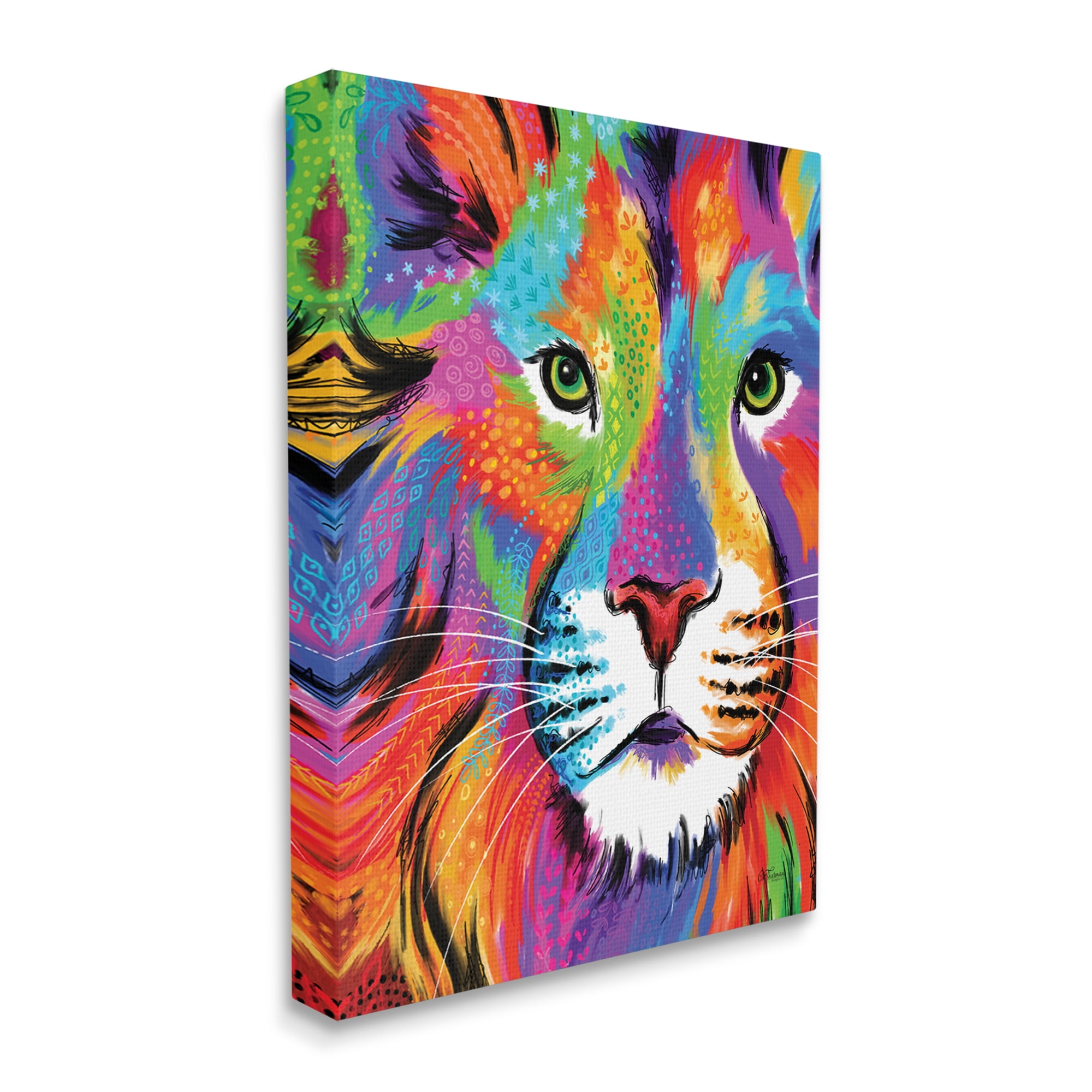 Stupell Industries Bold Hued Lion Portrait Animals & Insects Painting Gallery Wrapped Canvas Print Wall Art, 36 x 48
