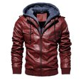 thumbnail image 3 of Chaqueta de cuero para hombre, chaqueta de cuero PU fina con capucha de dos piezas para otoño e invierno, estilo europeo y americano, 3 of 6