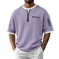 thumbnail image 5 of hotojiny Men's Quarter Zip Pullover Lightweight Textured Half Sleeve Sweatshirt Casual Crew Neck Patchwork Shirts, 5 of 7