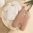 thumbnail image 4 of Baby Girl Outfits 2 Piece Solid Print Crew Neck Short Sleeve T-Shirt And Overall Shorts Outdoor Wear Girls' Clothing Sets 6 Months-12 Months, 4 of 8
