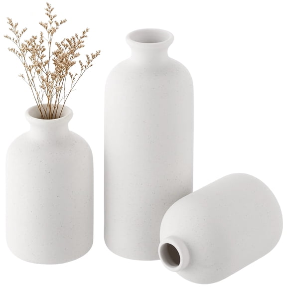 3 Pcs White Ceramic Vase Set, 3 various sizes Modern Boho Farmhouse Style Decorative Flower Vases for Pampas Grass, Dried Flowers, Home Decor, Living Room, Entryway