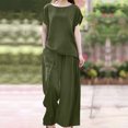 thumbnail image 2 of 2026 ! JINMGG Two Piece Outfits Women, 2026 Fashion Fall Women's Summer Suit Fashion Short Sleeve Solid Color Trousers Casual Two-Piece Suit Army Green XL, 2 of 7