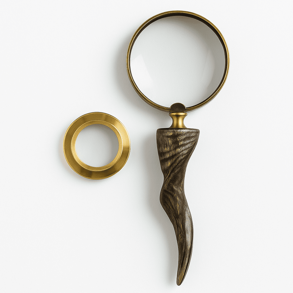 Premium Brass & Wood Magnifying Glass Set of 2 – Vintage Handheld Magnifier with Elegant Horn-Style Wooden Handle