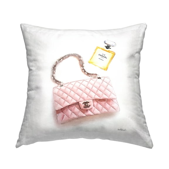 Stupell Industries Trendy Pink Glam Fashion Purse Perfume Design by Amanda Greenwood Throw Pillow