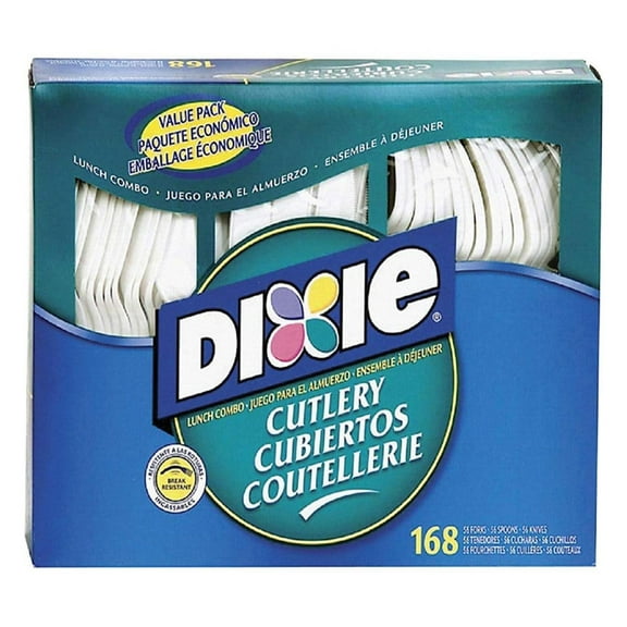 CM168 Combo Pack, Tray w/White Plastic Utensils, 56 Forks, 56 Knives, 56 Spoons