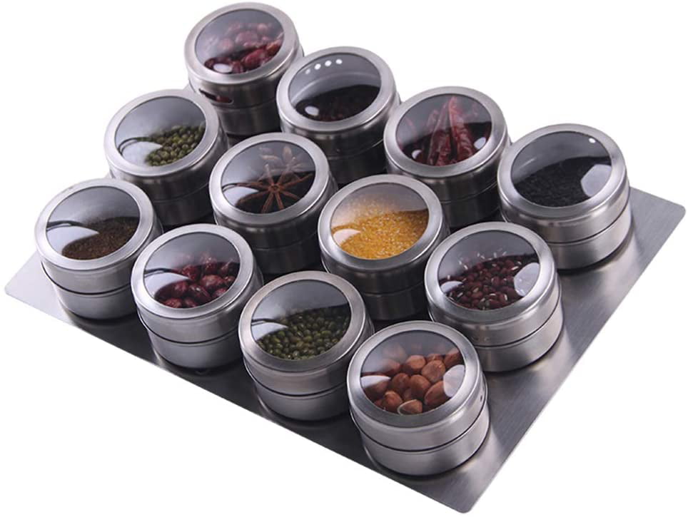 Magnetic Spice Storage Container Jar With Stickers Tins With Rack Holder Steel 