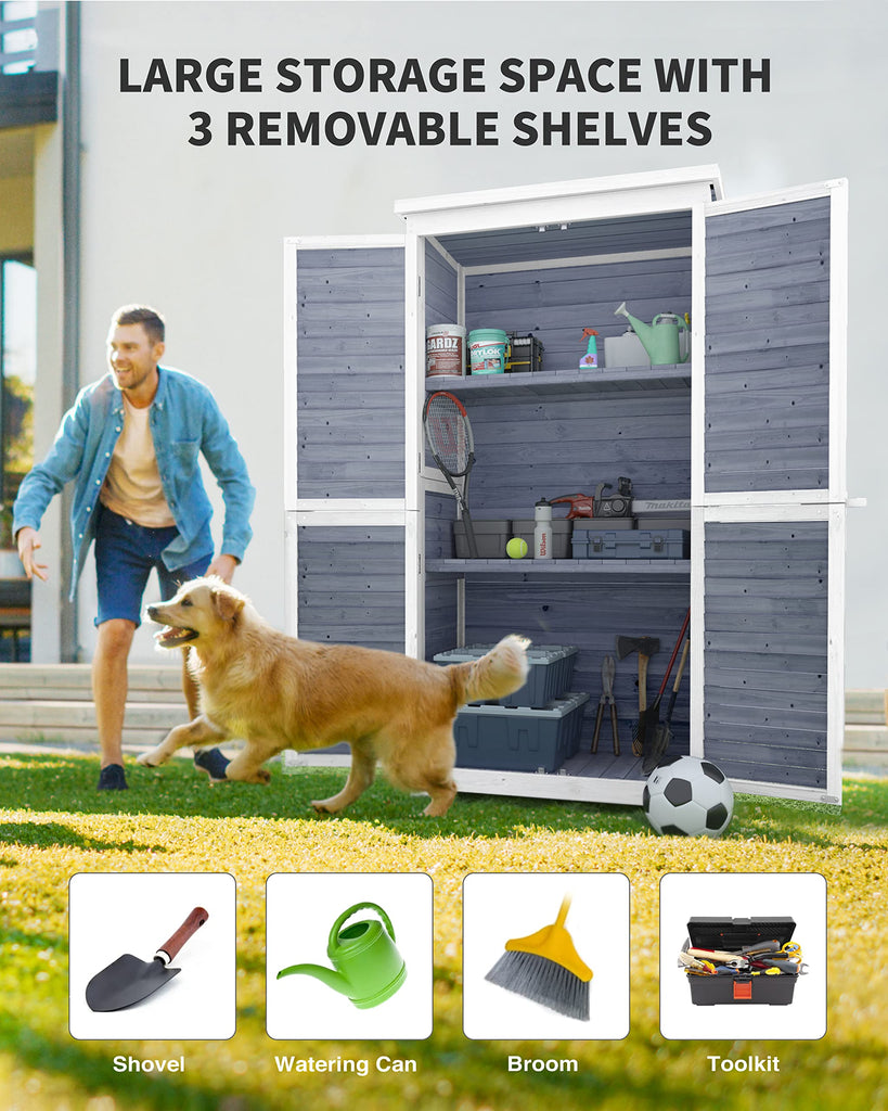Outdoor Storage Cabinet with Removable Shelves, Aiho Wooden Outdoor Storage for Garden, Lawn, Patio - Gray - image 3 of 11
