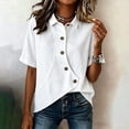 thumbnail image 4 of Pounoo Summer Tops for Women Lapel Collar Button Front Short Sleeve Tops for Women Relaxed Fit Daily Casual Lightweight Boho Tops for Women, 4 of 5