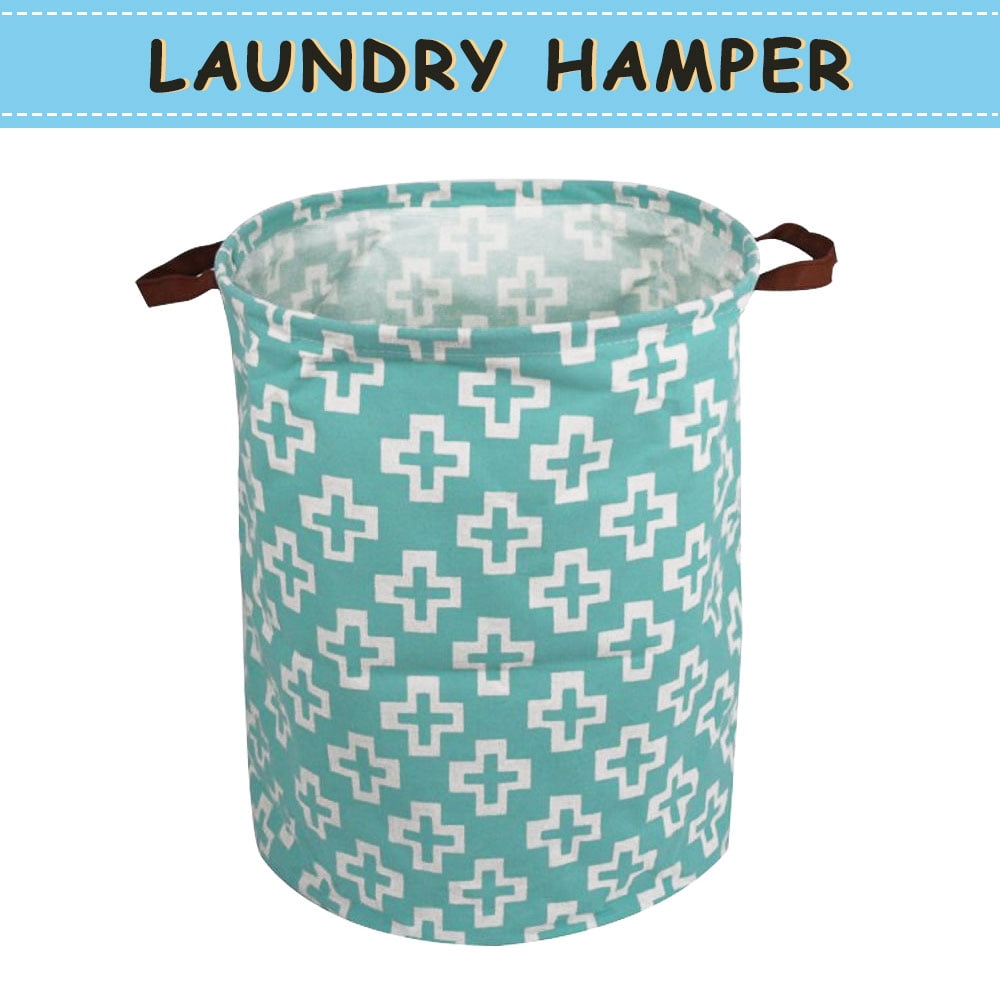 Howarmer Large Canvas Laundry Hamper, Light Blue Cross