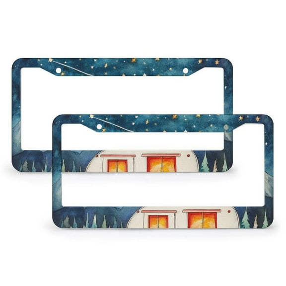 License Plate Frames Camping Bear Family Car Accessories 2 Pack Camping Theme Stainless Aluminum License Plate Frame Fits All Car 6x12in with 2 Holes and Screws