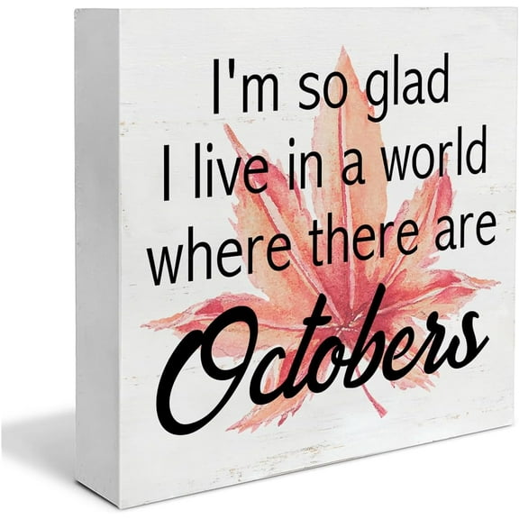 Wood Box Sign 5x5 Inch Autumn Wooden Box Sign Home Decor Fall Wood Sign Desk Decoration Autumn Leaves Wood Block Plaque Box Sign For Shelf Home Gift For Women Men