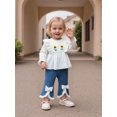 thumbnail image 6 of Miaouyo Toddler Baby Girl Fall Outfits Sunflower Embroidery Long Sleeve Round Neck Tops + Denim Flare Pants 2 Pcs Set, 6 of 9