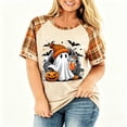 thumbnail image 4 of IYYVV Raglan Sleeve Halloween Shirts for Women Plus Size Ghost Pumpkin Print Shirt Rolled Cuff Plaid Short Sleeve Tees Multicolor XL, 4 of 6