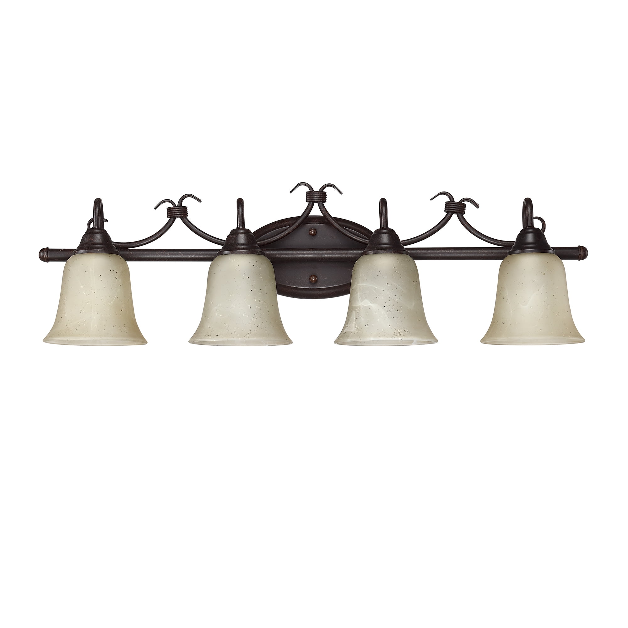 4-Light Bronze Bathroom Light, Retro Bathroom Light Fixtures with White Opal Glass Bell Shape Shades