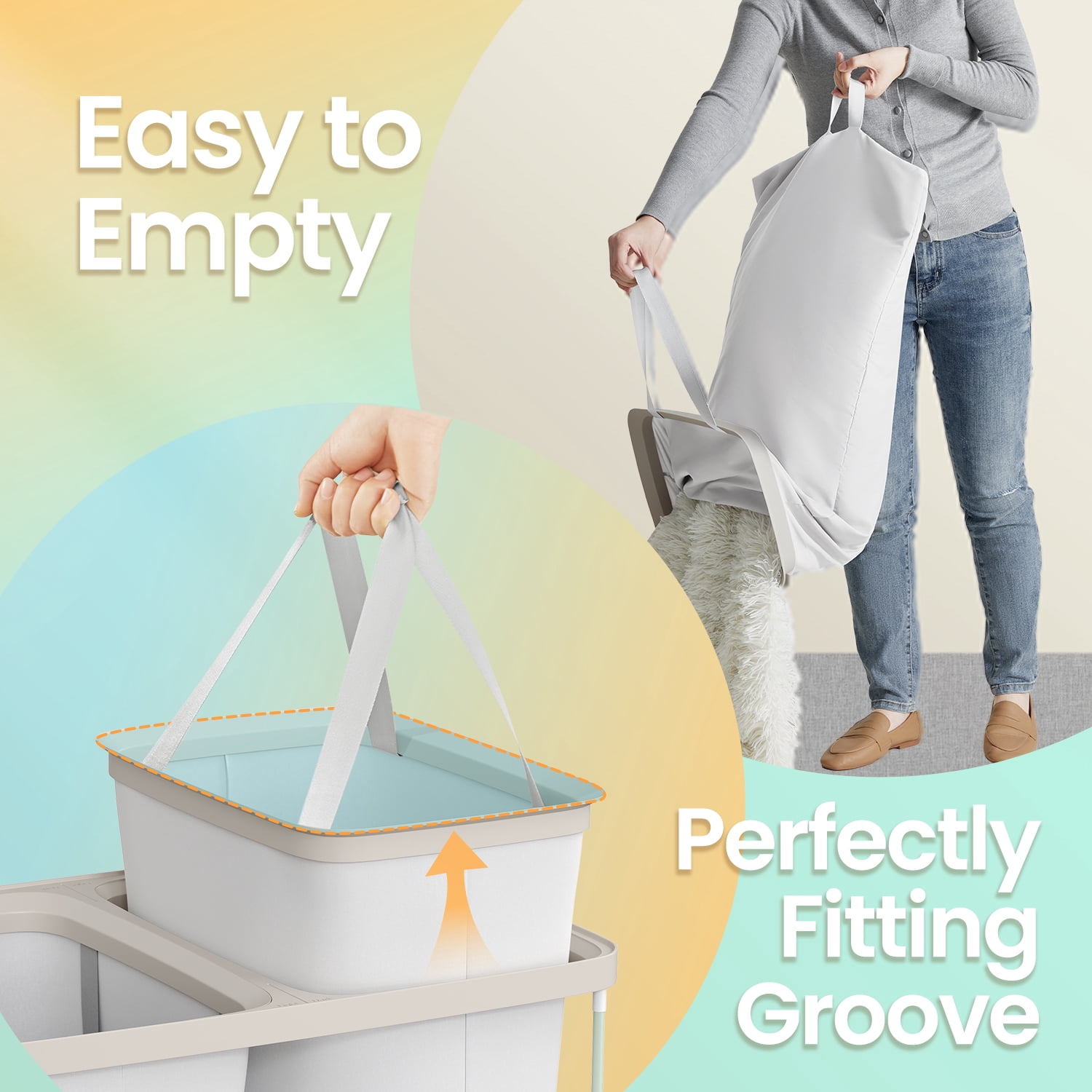 LEDREM 2-Compartment Laundry Hamper with Removable Inner Bags, 44.9 Gal Capacity, Foldable & Easy Assembly, Dust-Proof Lid, Handles for Portability, Cappuccino Beige