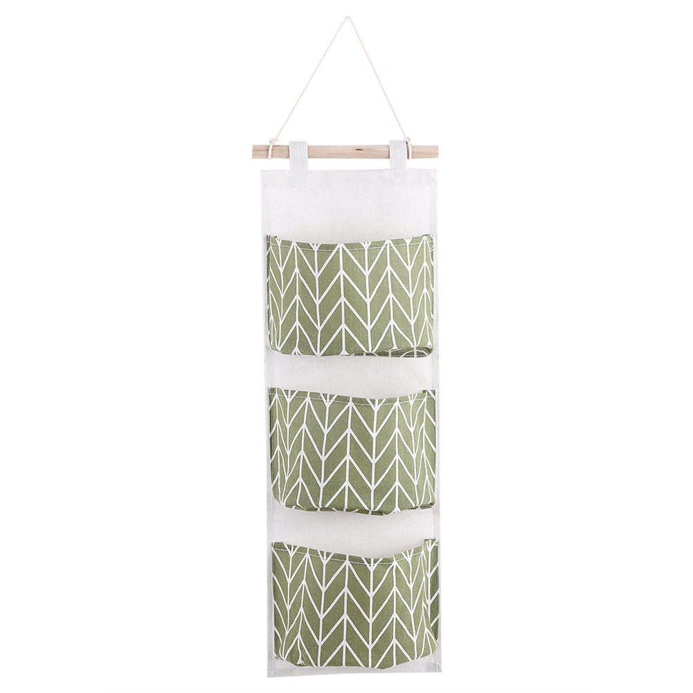 LYUMO Hanging Storage Bag, Storage Bag,3 Pockets Cotton Linen Wall