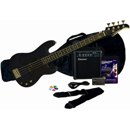 Silvertone Revolver Bass Guitar Package with Instructional DVD, Cobalt