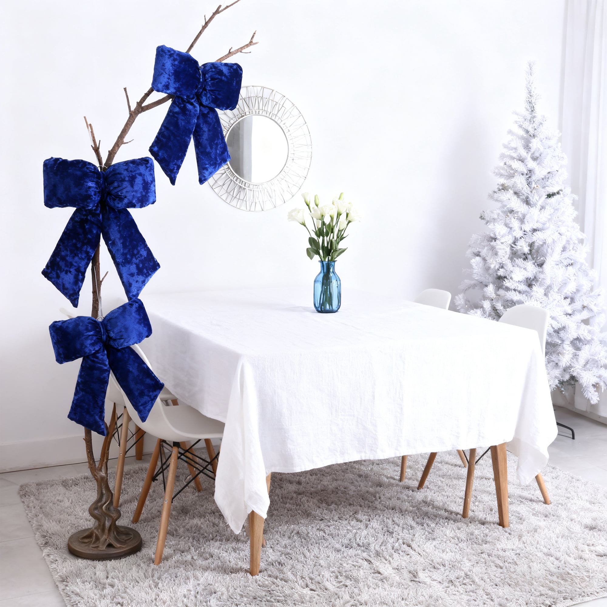 LoomJoyz Navyblue Extra Large Plush Velvet Bows 15-Inch Christmas Bow Tree Topper for Christmas Tree Decoration Door Window Decor
